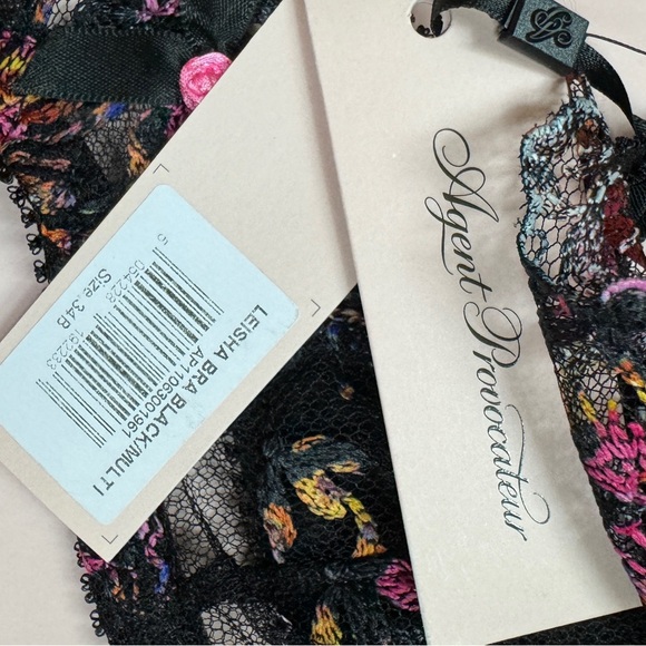 Agent Provocateur Leisha Plunge Underwire Bra Black & Floral 34B, NWT - Picture 5 of 5